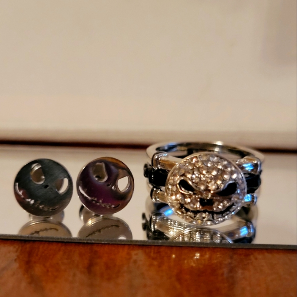 Nightmare before Christmas Jack skellington earrings and ring